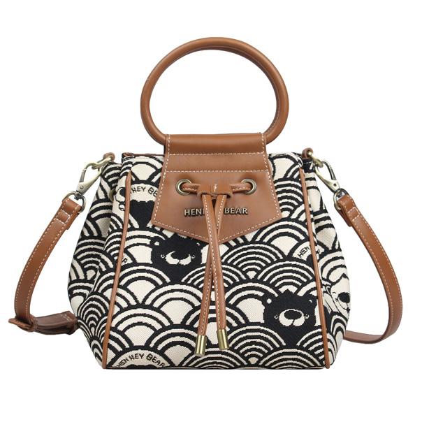 Black White Wave Tapestry Bucket Shoulder Bag