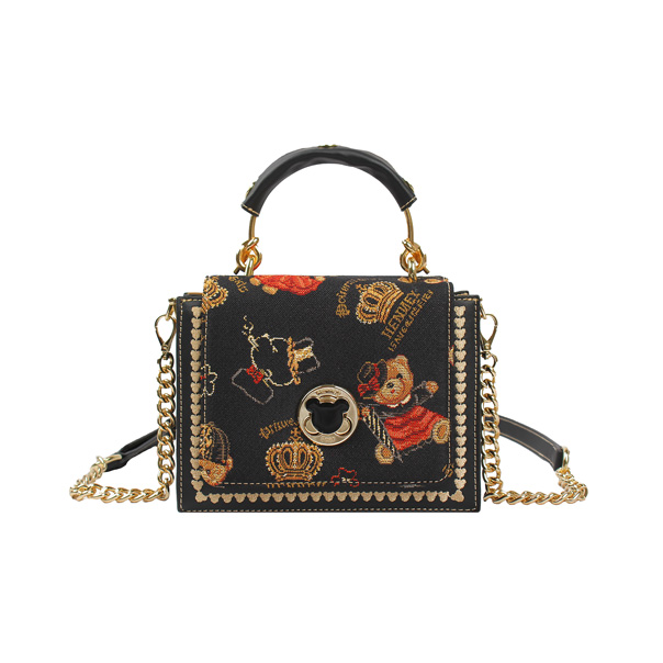 Crown Bear Tapestry Top Handle Crossbody Bag