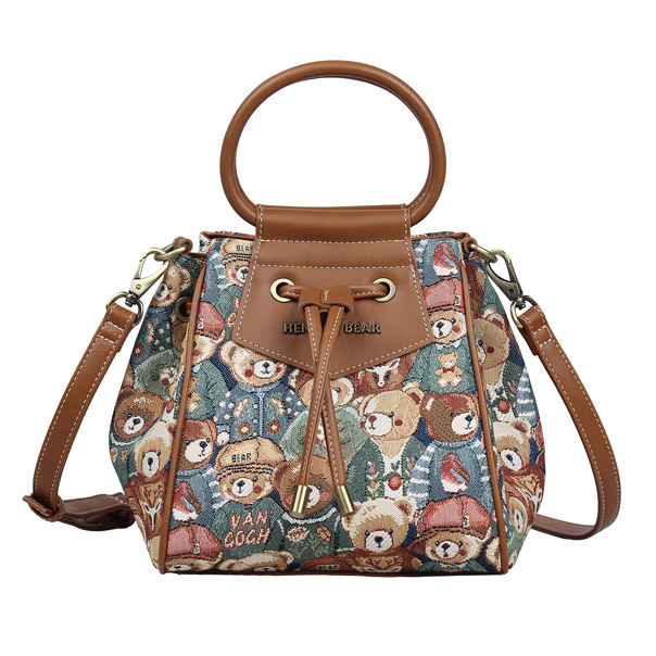 Green Bear Tapestry Bucket Shoulder Bag