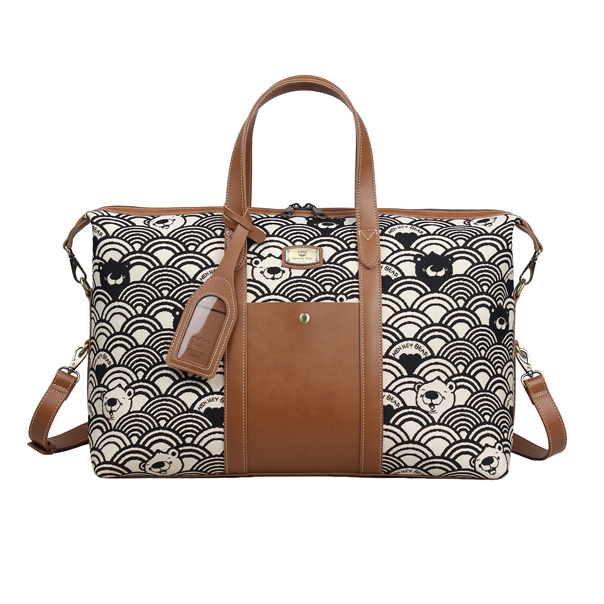 Vincent Bear Black White Wave Tapestry Travel Duffle Bag