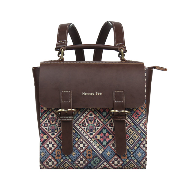 Vincent Bear Vintage Check Tapestry Backpack