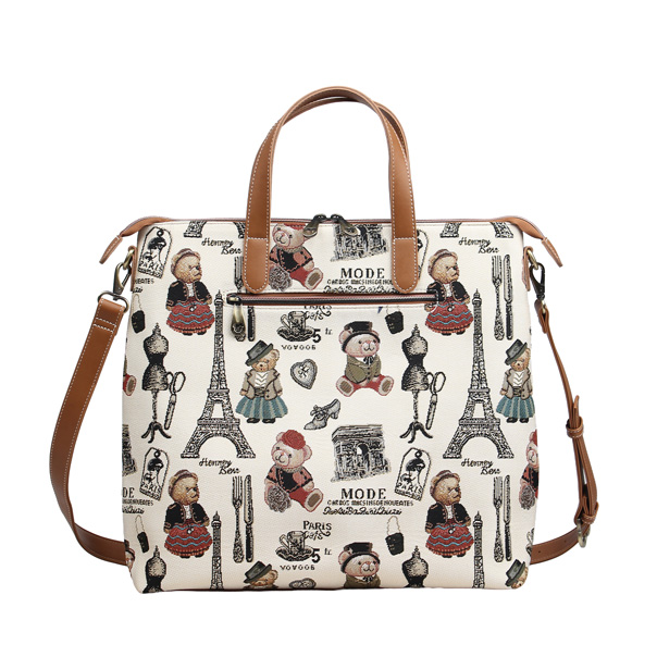 Paris Bear Tapestry Tote Shoulder Bag